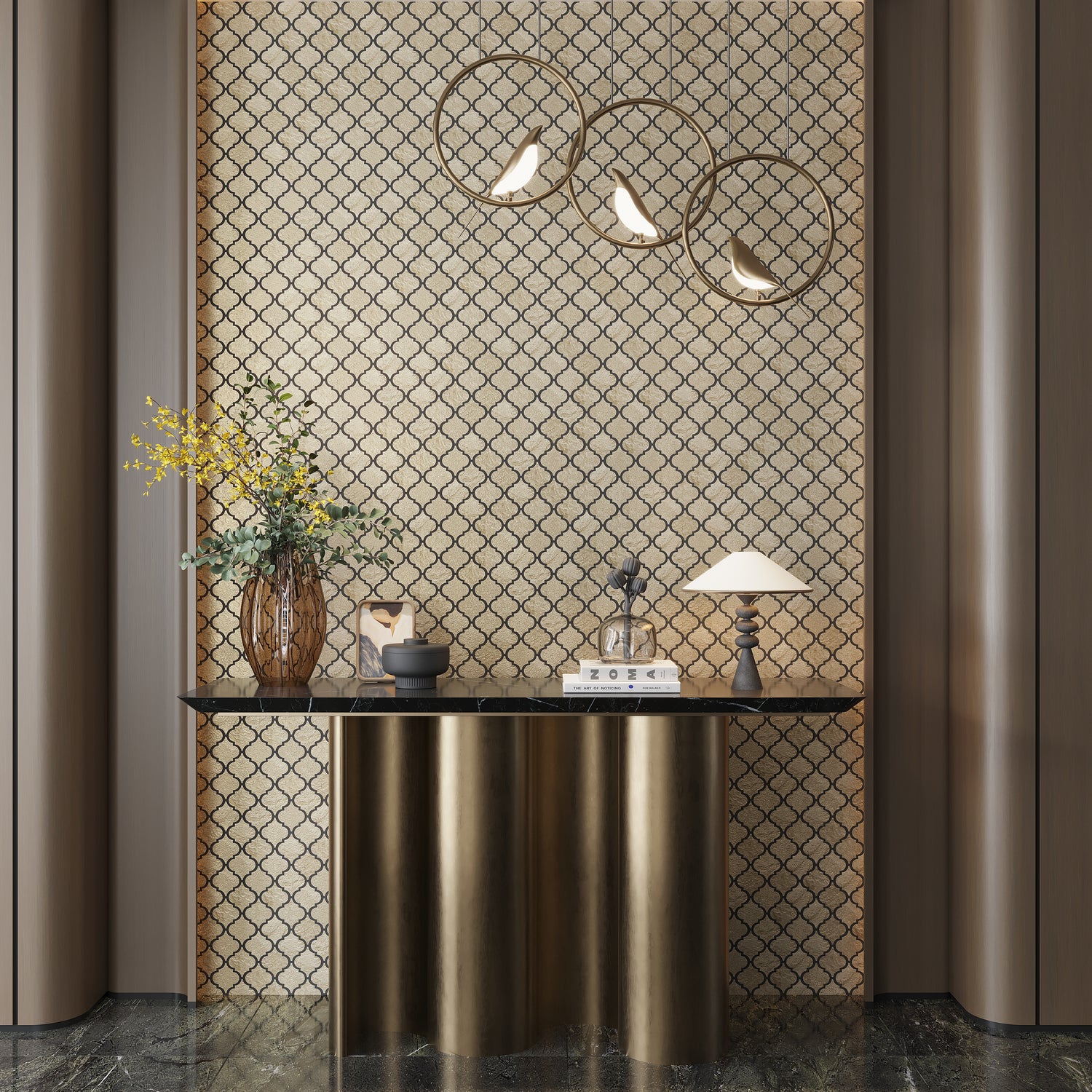 Gold 12x12 Textured, Foiled Resin Arabesque Mosaic Tile (5 sq ft/case, 5-Pack)