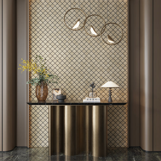 Gold 12x12 Textured, Foiled Resin Arabesque Mosaic Tile (5 sq ft/case, 5-Pack)