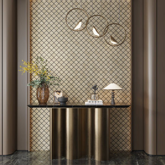 Sample-Gold 12x12 Textured, Foiled Resin Arabesque Mosaic Tile (5 sq ft/case, 5-Pack)