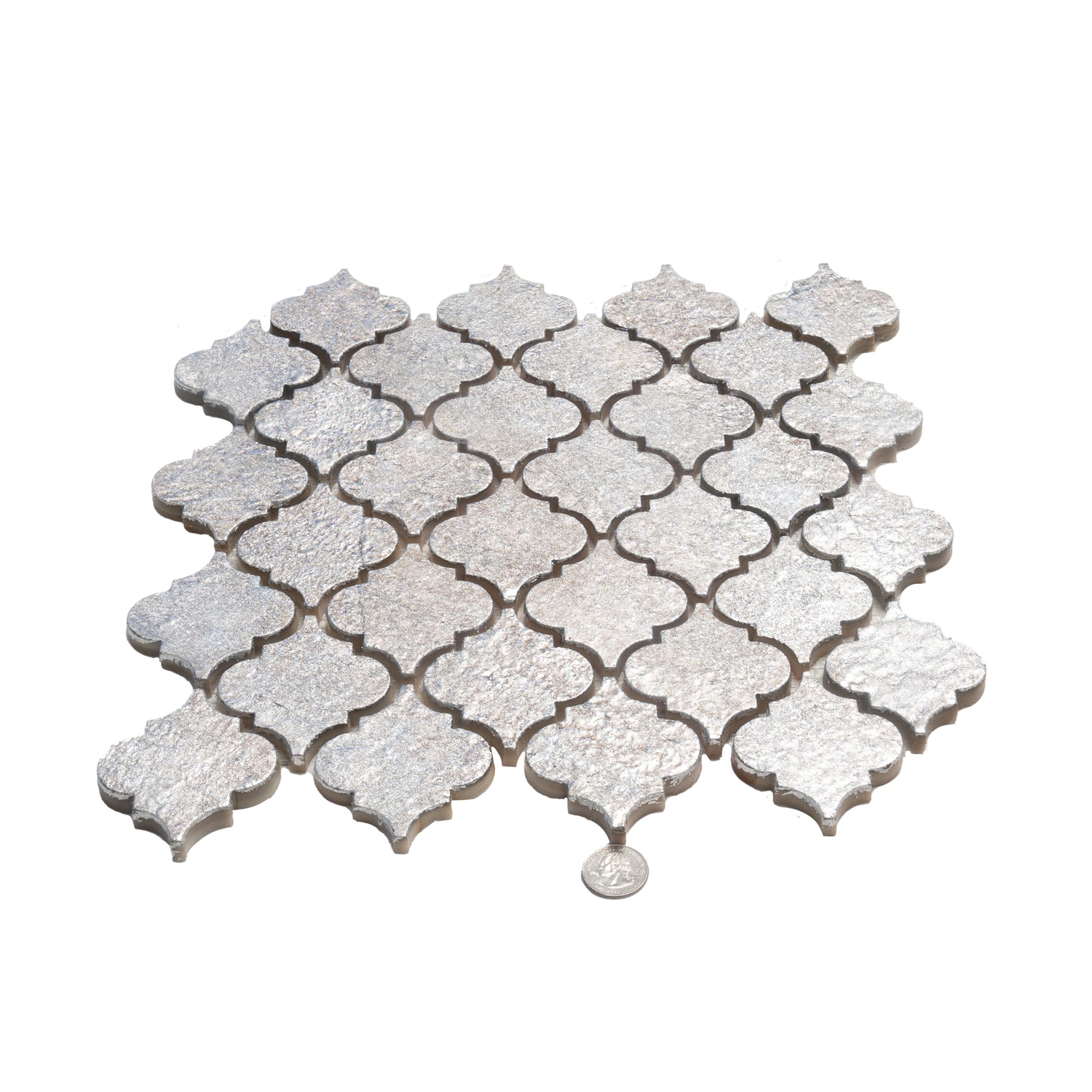 Silver Gray 12x12 Textured, Foiled Resin Arabesque Mosaic Tile (5 sq ft/case, 5-Pack)