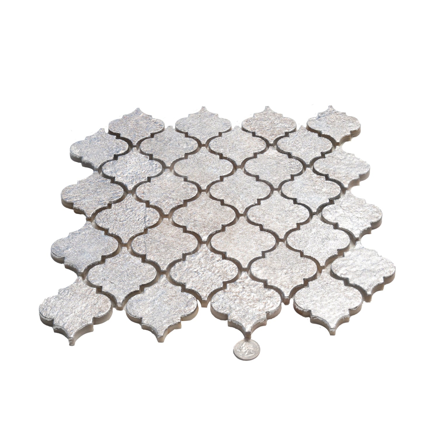 Sample - Silver Gray 12x12 Textured, Foiled Resin Arabesque Mosaic Tile (5 sq ft/case, 5-Pack)