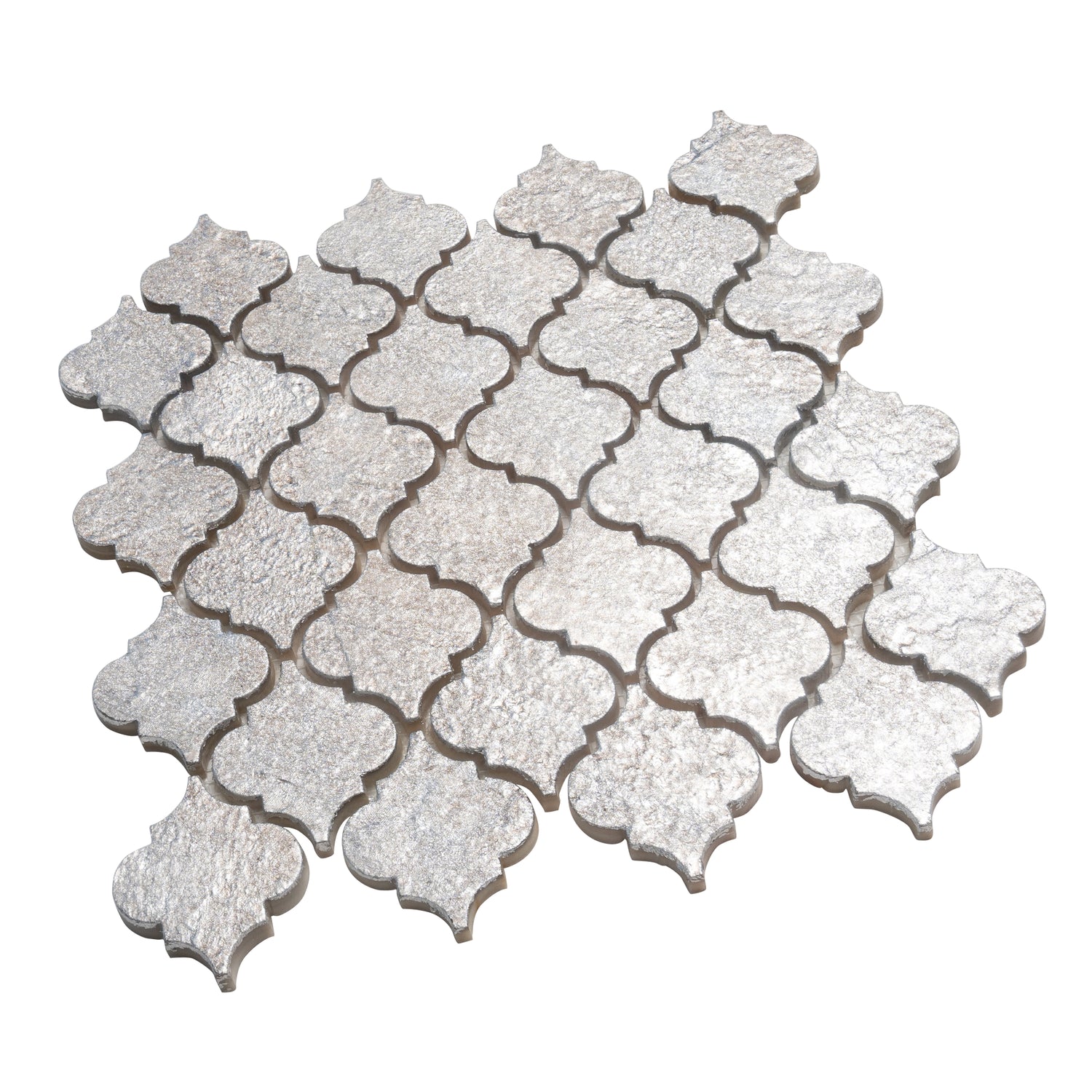 Silver Gray 12x12 Textured, Foiled Resin Arabesque Mosaic Tile (5 sq ft/case, 5-Pack)
