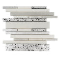 white silver 12x12 polished textured foiled stone linear stick mosaic tile with mixed patterns