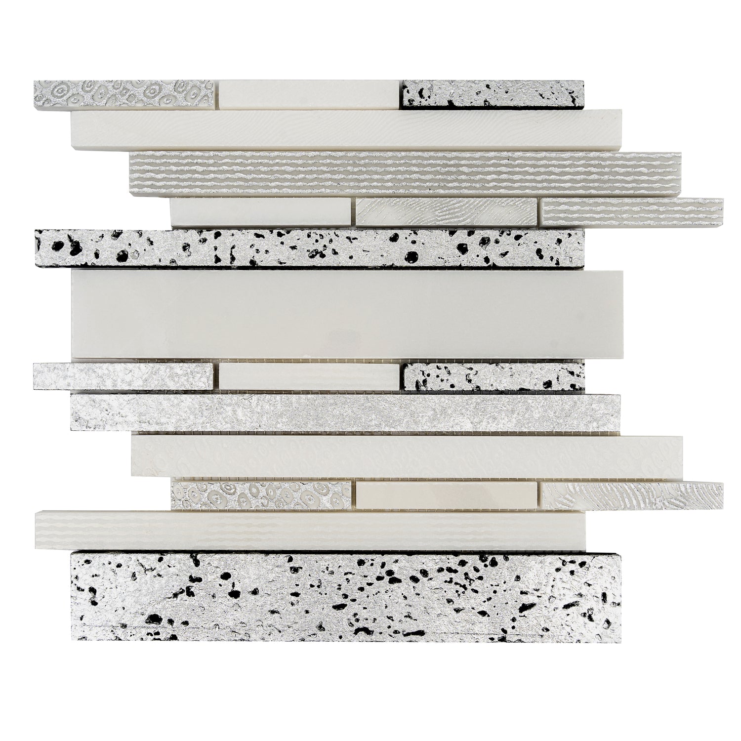 White Silver 12x12 Polished, Textured, Foiled Stone Linear Stick Mosaic Tile (4.83 sq ft/case, 5-Pack)