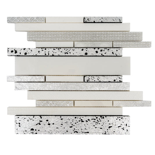 White Silver 12x12 Polished, Textured, Foiled Stone Linear Stick Mosaic Tile (4.83 sq ft/case, 5-Pack)