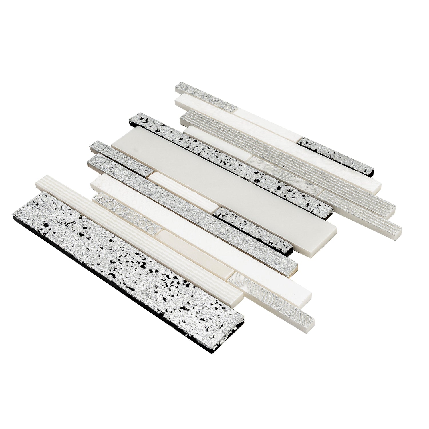Sample - White Silver 12x12 Polished, Textured, Foiled Stone Linear Stick Mosaic Tile (4.83 sq ft/case, 5-Pack)