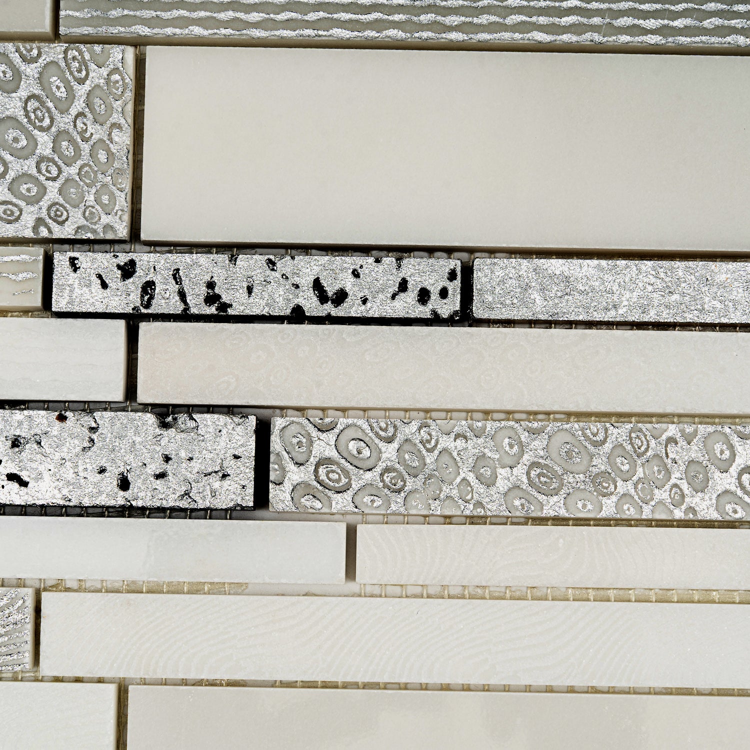 Sample - White Silver 12x12 Polished, Textured, Foiled Stone Linear Stick Mosaic Tile (4.83 sq ft/case, 5-Pack)