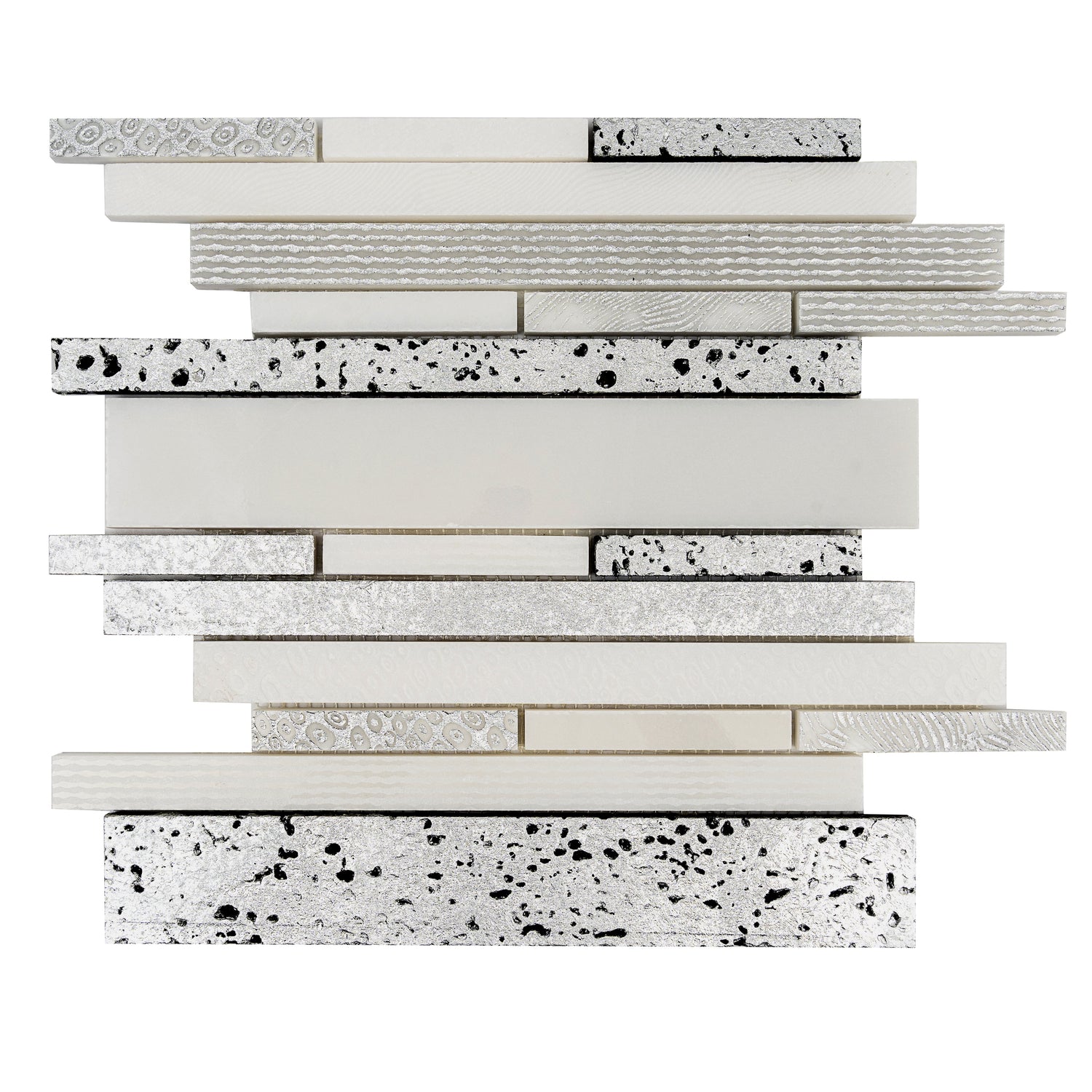 Sample - White Silver 12x12 Polished, Textured, Foiled Stone Linear Stick Mosaic Tile (4.83 sq ft/case, 5-Pack)