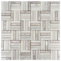 Silver white 12x12 polished textured foiled stone square mosaic tile with geometric pattern