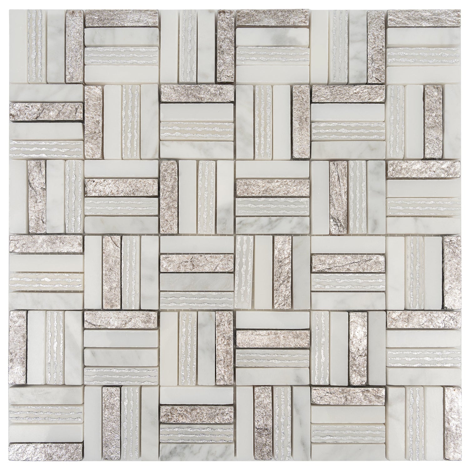 Sample - Silver White 12x12 Polished, Textured, Foiled Stone Square Mosaic Tile (4.83 sq ft/case, 5-Pack)