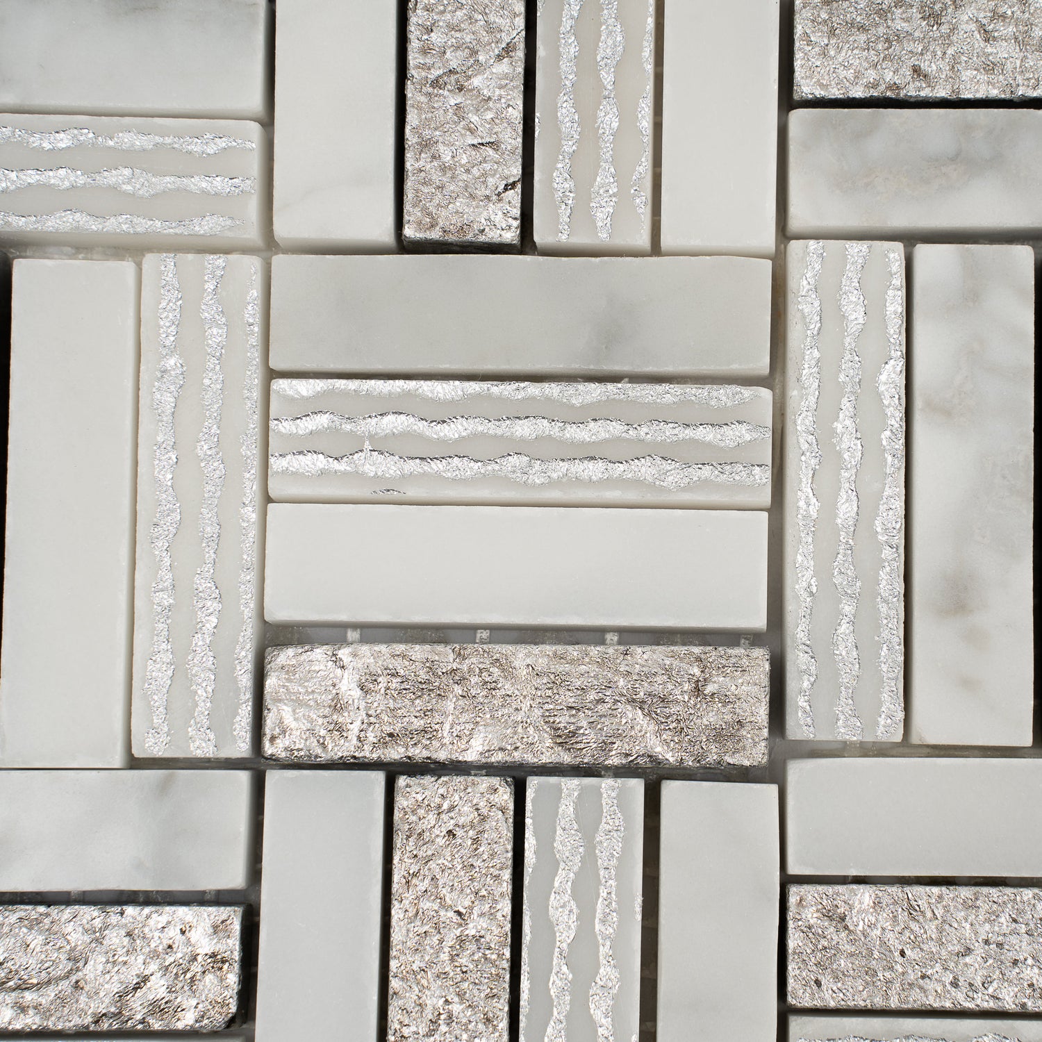 Sample - Silver White 12x12 Polished, Textured, Foiled Stone Square Mosaic Tile (4.83 sq ft/case, 5-Pack)