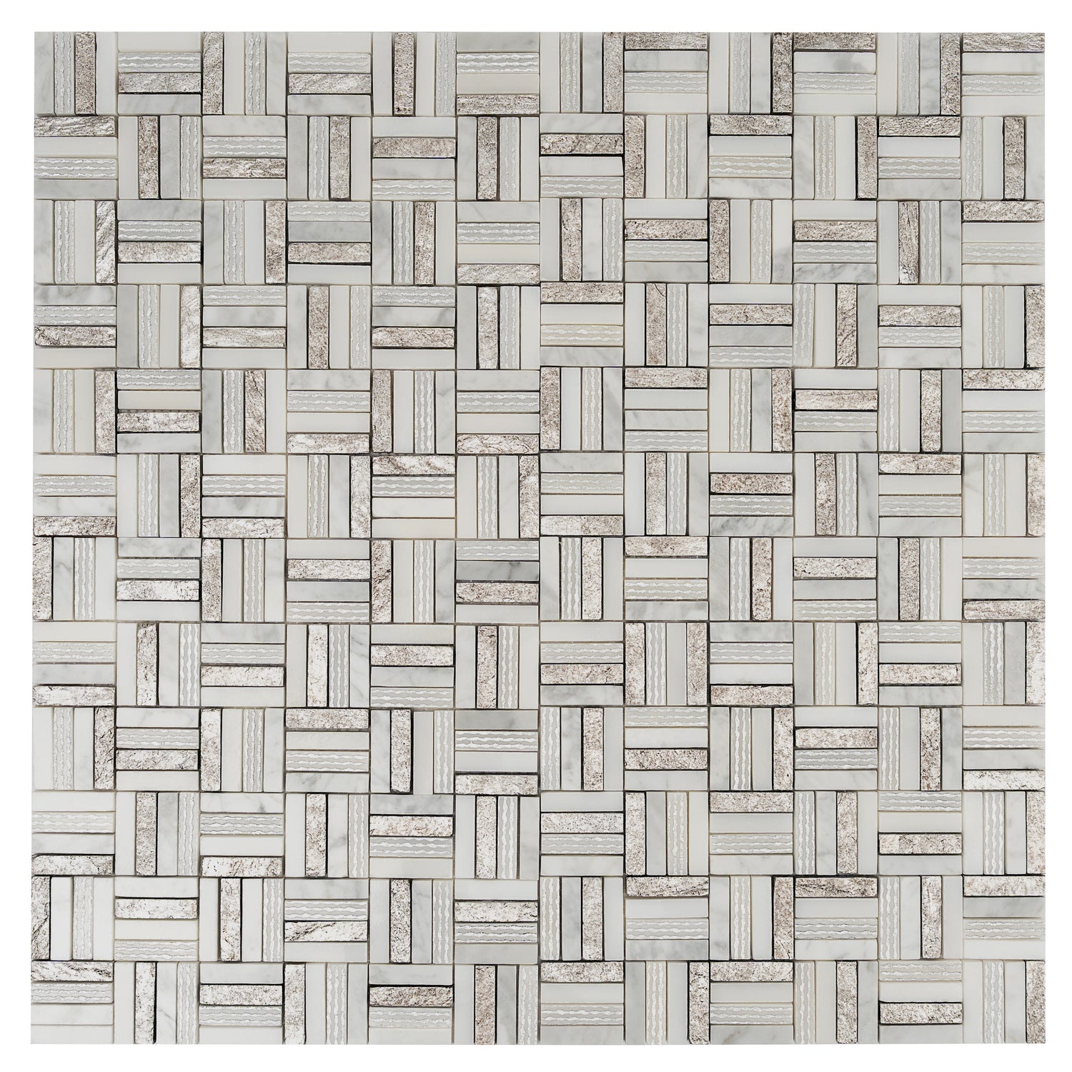 Silver White 12x12 Polished, Textured, Foiled Stone Square Mosaic Tile (4.83 sq ft/case, 5-Pack)