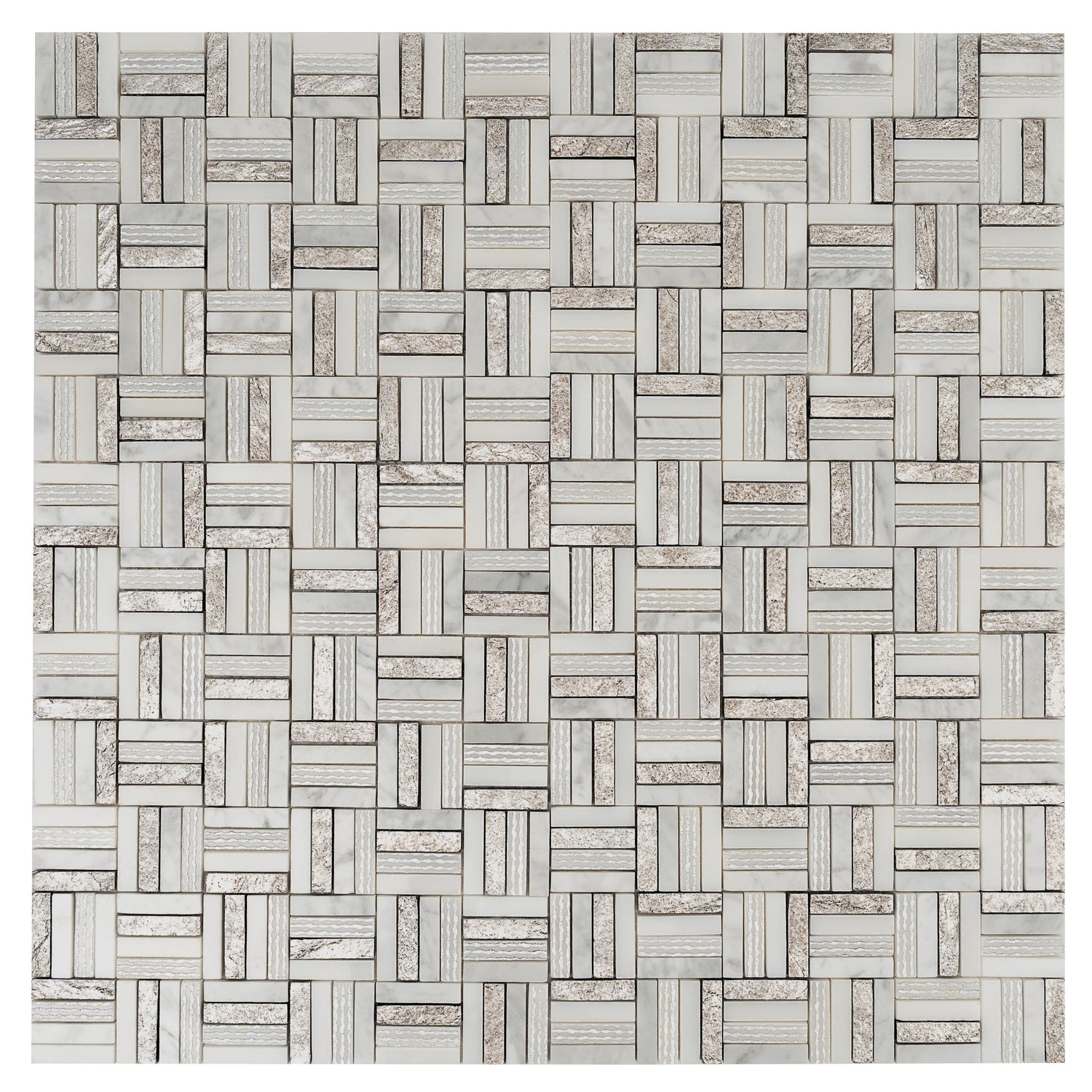 Sample - Silver White 12x12 Polished, Textured, Foiled Stone Square Mosaic Tile (4.83 sq ft/case, 5-Pack)