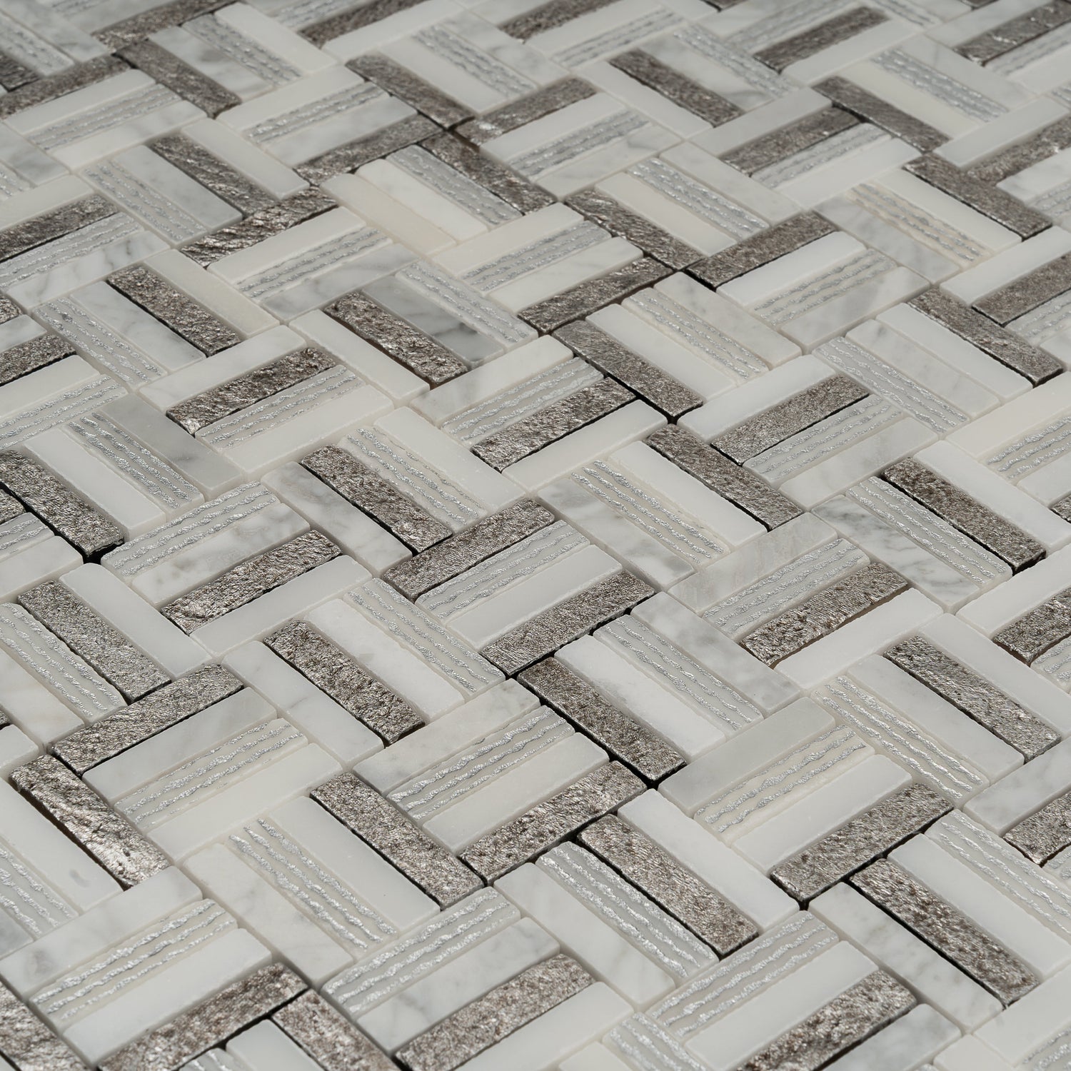 Sample - Silver White 12x12 Polished, Textured, Foiled Stone Square Mosaic Tile (4.83 sq ft/case, 5-Pack)