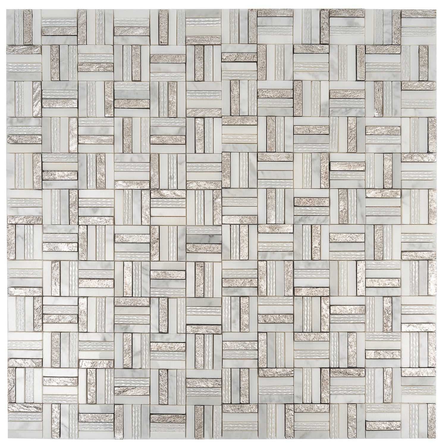 Sample - Silver White 12x12 Polished, Textured, Foiled Stone Square Mosaic Tile (4.83 sq ft/case, 5-Pack)