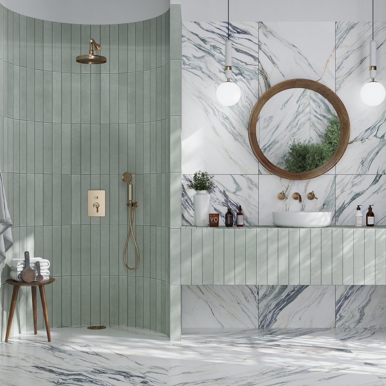 Ivory white with Green Vein 24x48 Polished Porcelain Large Format Tile (2 pack, 15.5 sq ft/case)