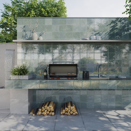 Soft Sage Green 8x8 Glossy Zellige Square Subway Porcelain Tile (29 pack, 12.49 sq ft/case)