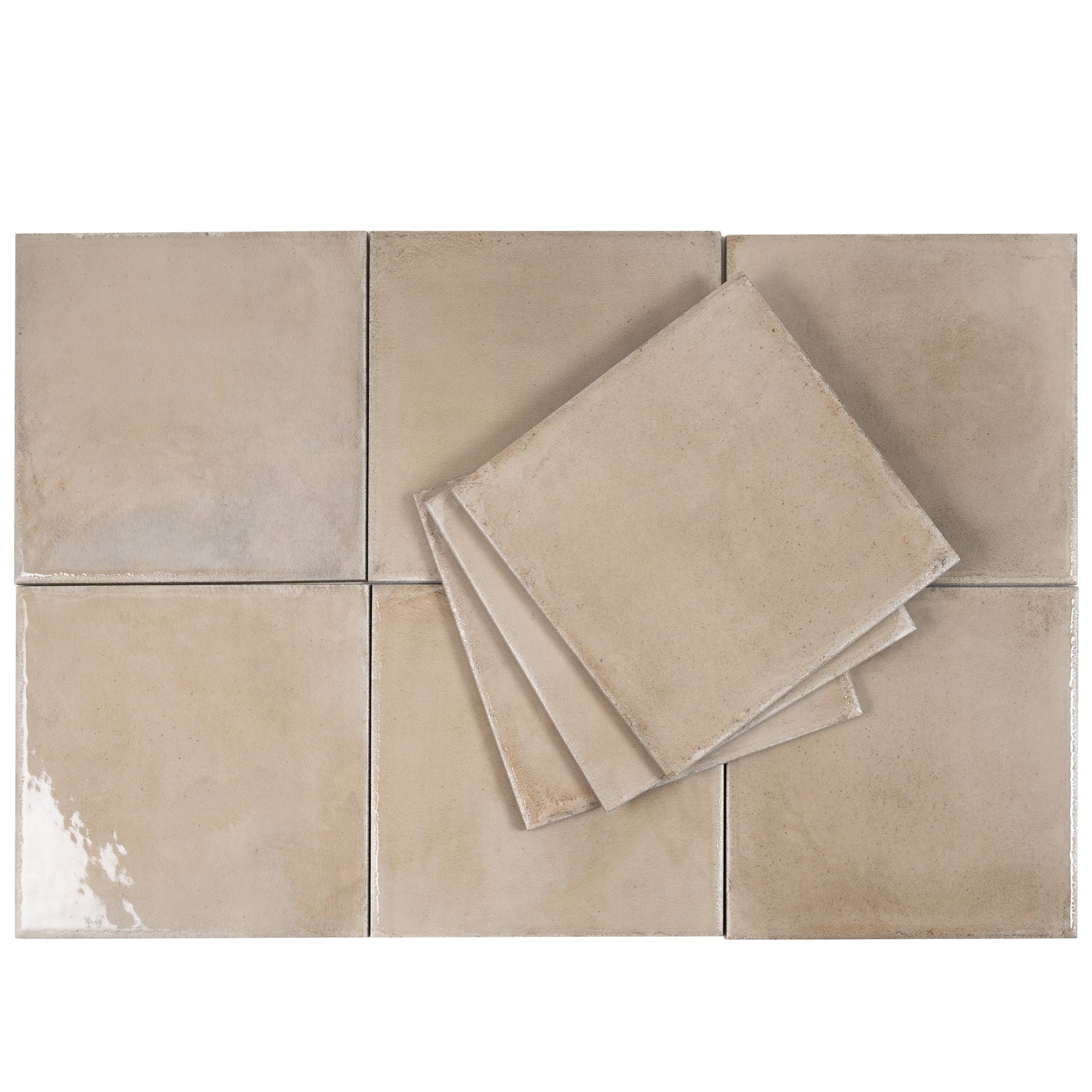 Cadence 8x8 Creamy Beige Porcelain Zellige Square Wall and Floor Tile (29 Pack, 12.49 sq ft/case) - Sample