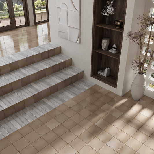 Creamy Beige 8x8 Glossy Zellige Square Subway Porcelain Tile (29 pack, 12.49 sq ft/case)