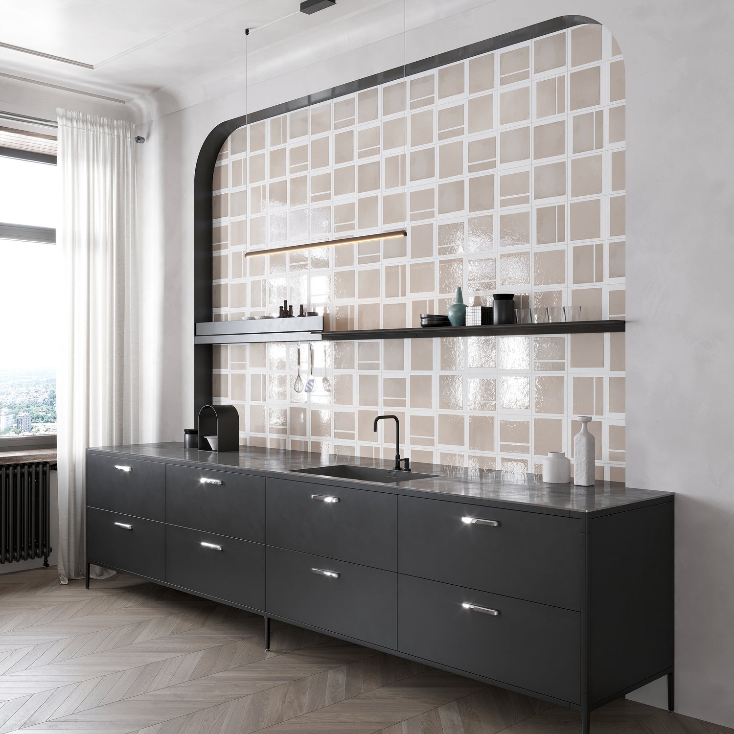 Gray Beige 8x8 Matte, Glossy Square Motif Porcelain Tile (29 pack, 12.49 sq ft/case)