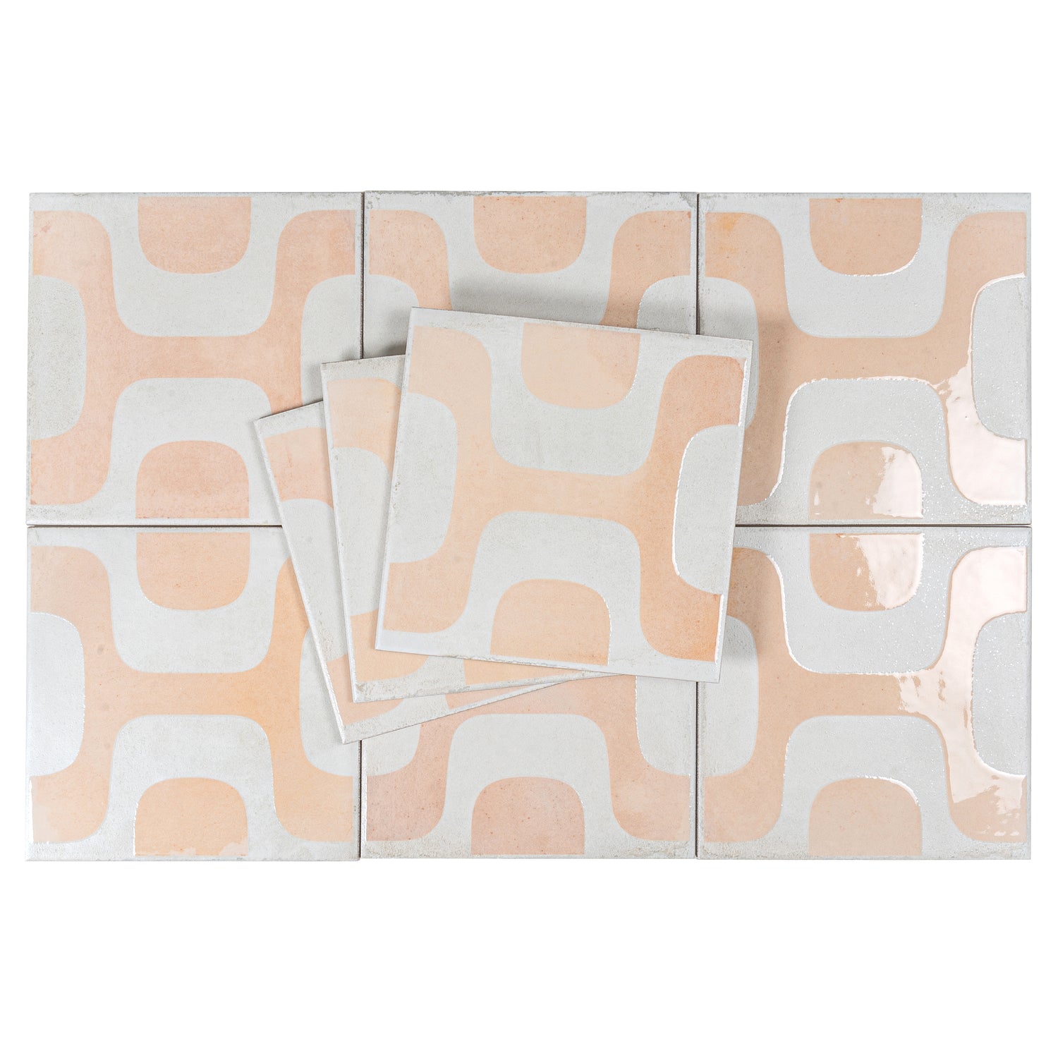 White Faded Terracotta 8x8 Matte, Glossy Square Motif Porcelain Tile (29 pack, 12.49 sq ft/case)