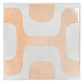 8x8 white porcelain tile with faded terracotta square motif and matte glossy finish