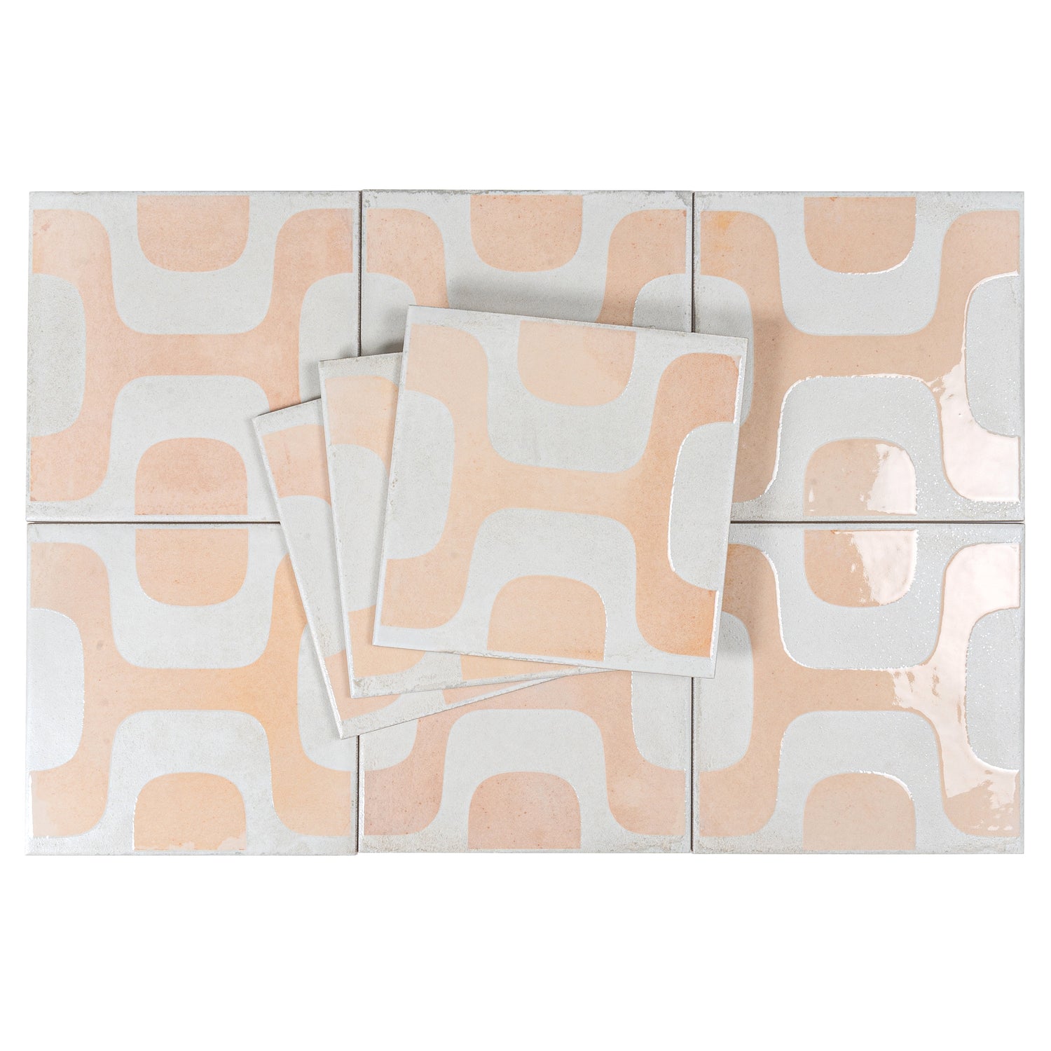Cadence 8x8 White Faded Terracotta Porcelain Square Motif Wall and Floor Tile (29 Pack, 12.49 sq ft/case) - Sample