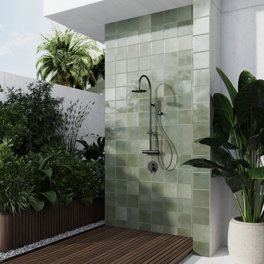 Dark Moss Green 8x8 Glossy Zellige Square Subway Porcelain Tile (29 pack, 12.49 sq ft/case)