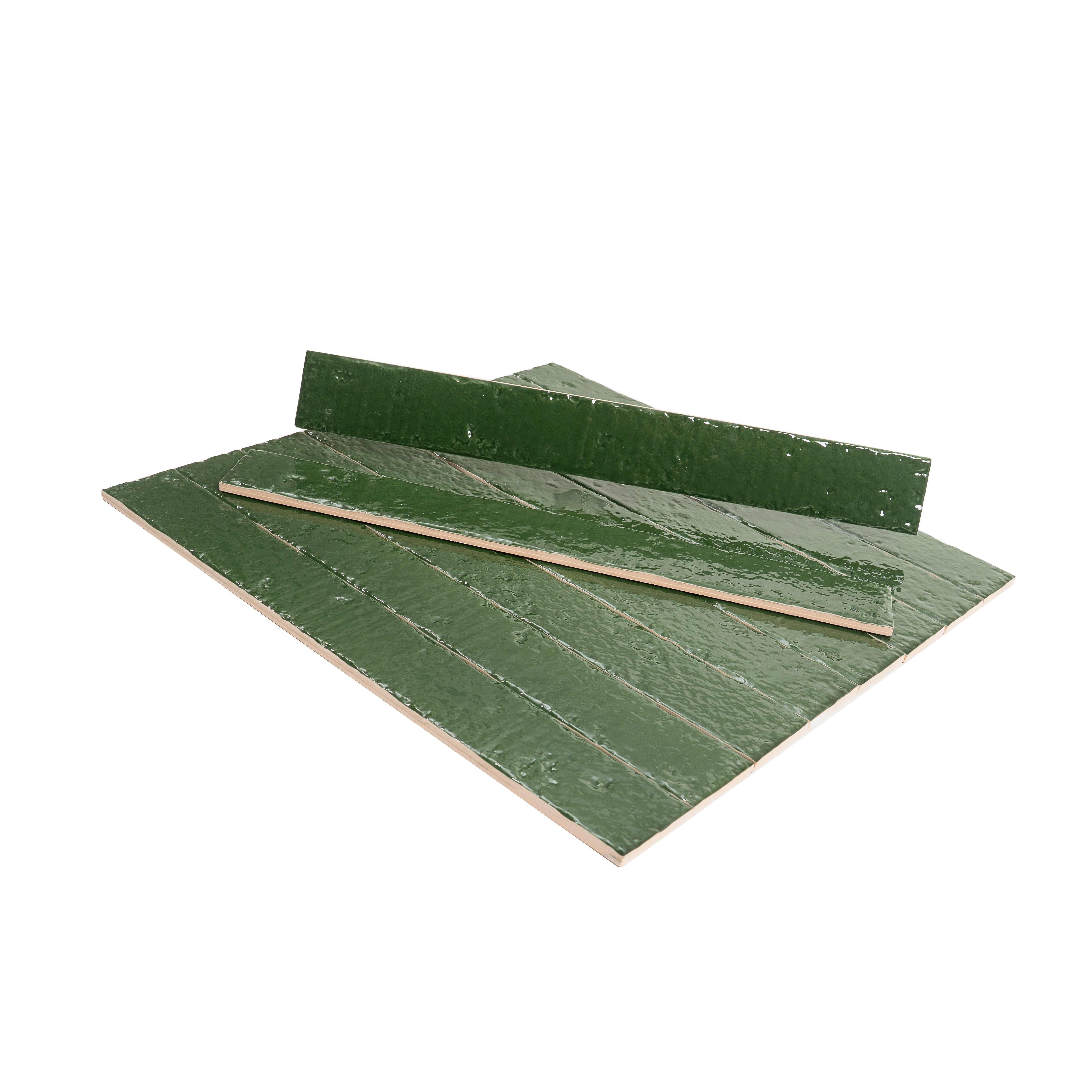 Tropical Green 2x16 Glossy Zellige Subway Ceramic Tile (50 pack