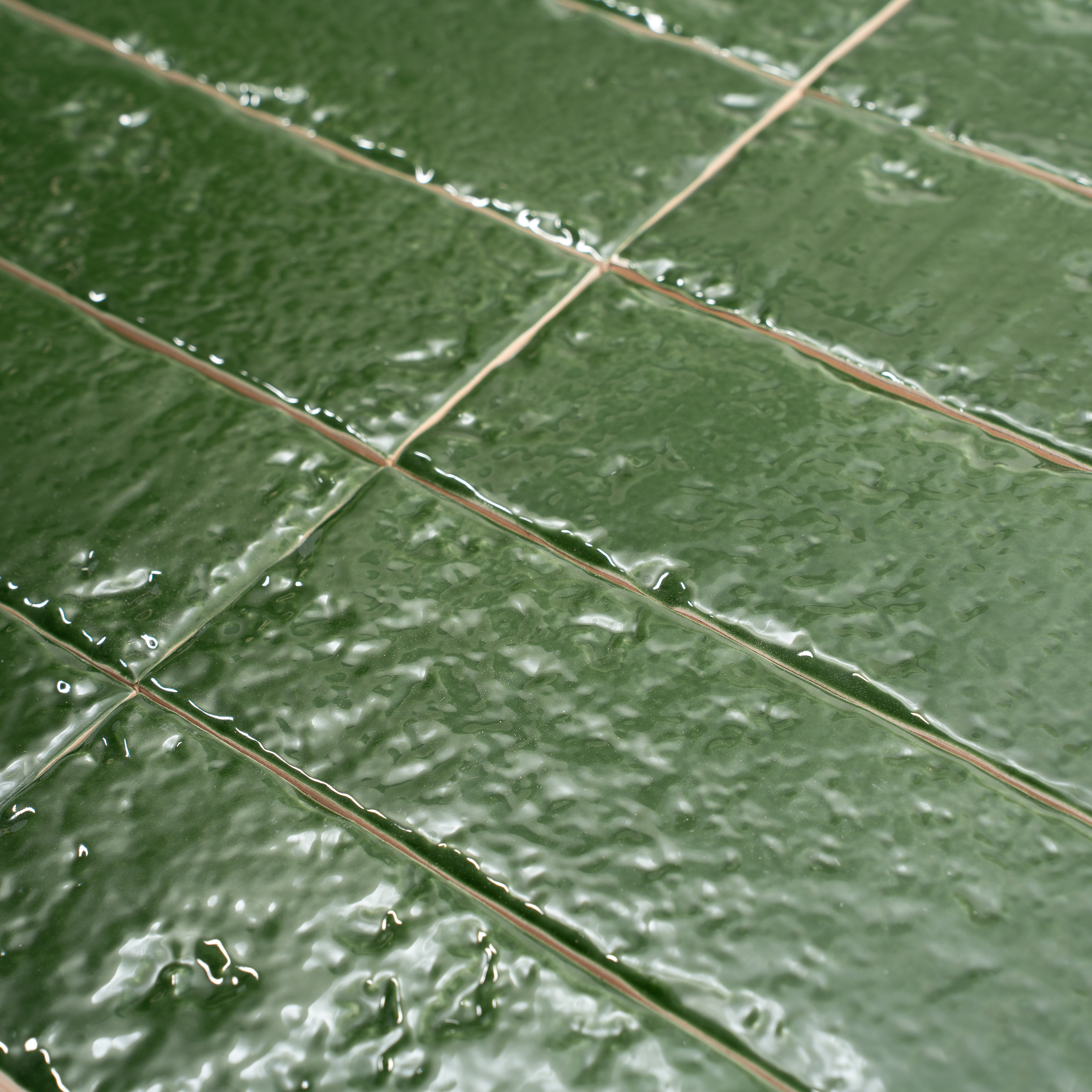 曇天と川 Tropical Green 2x16 Glossy Zellige Subway Ceramic Tile (50 pack