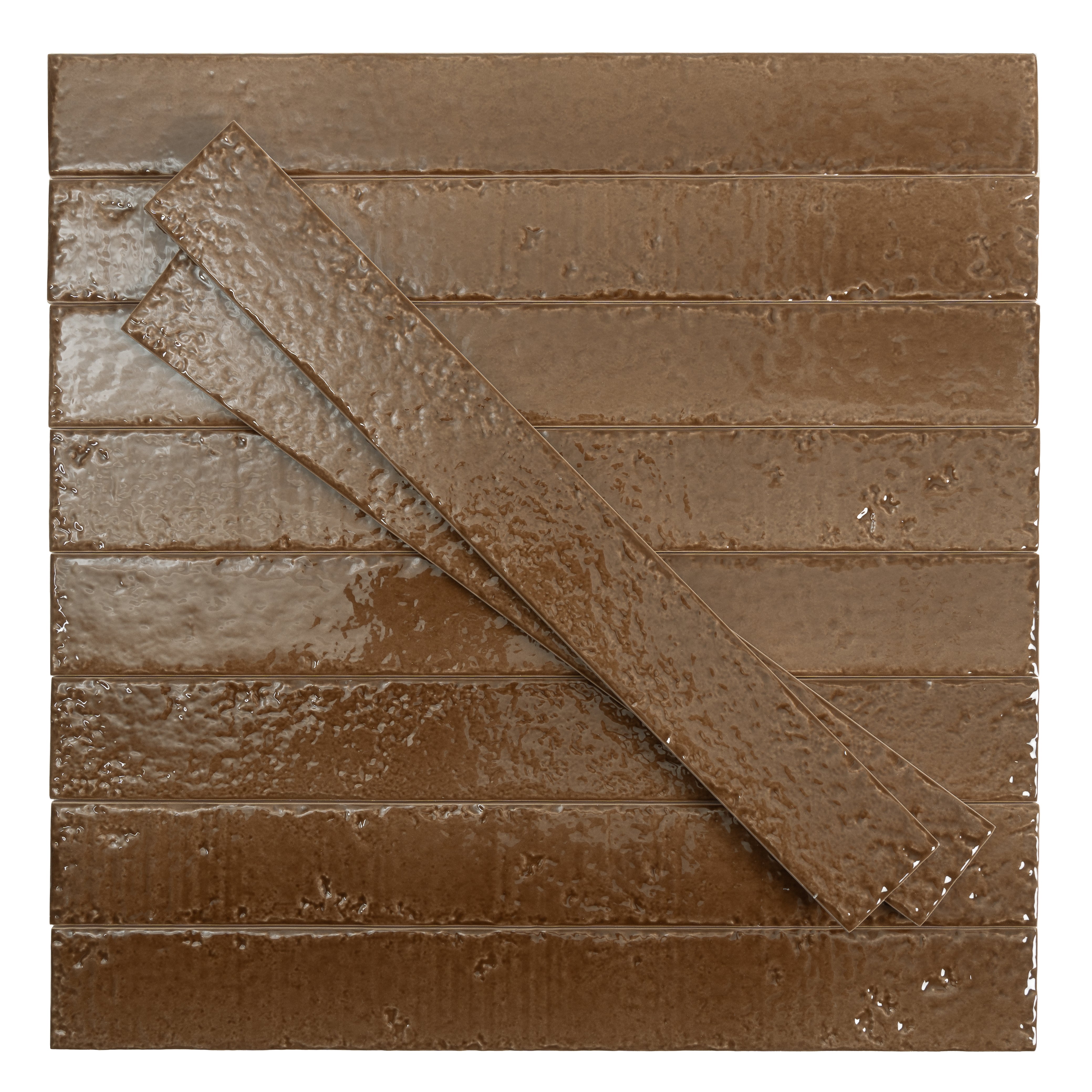 Terra Mocha 2x16 Glossy Zellige Subway Ceramic Tile (50 pack