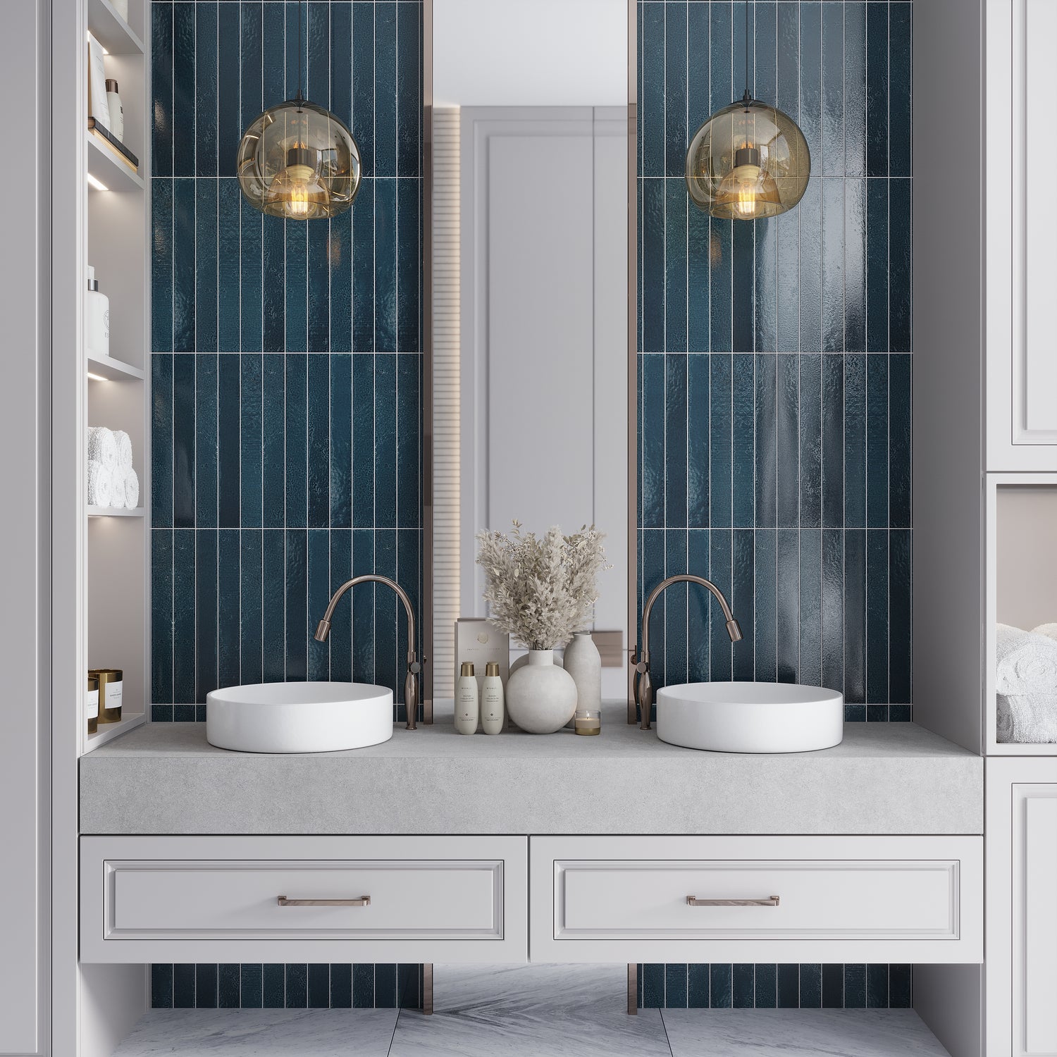 Teal Green 2x16 Glossy Zellige Subway Ceramic Tile (50 pack, 10.76 sq ft/case)