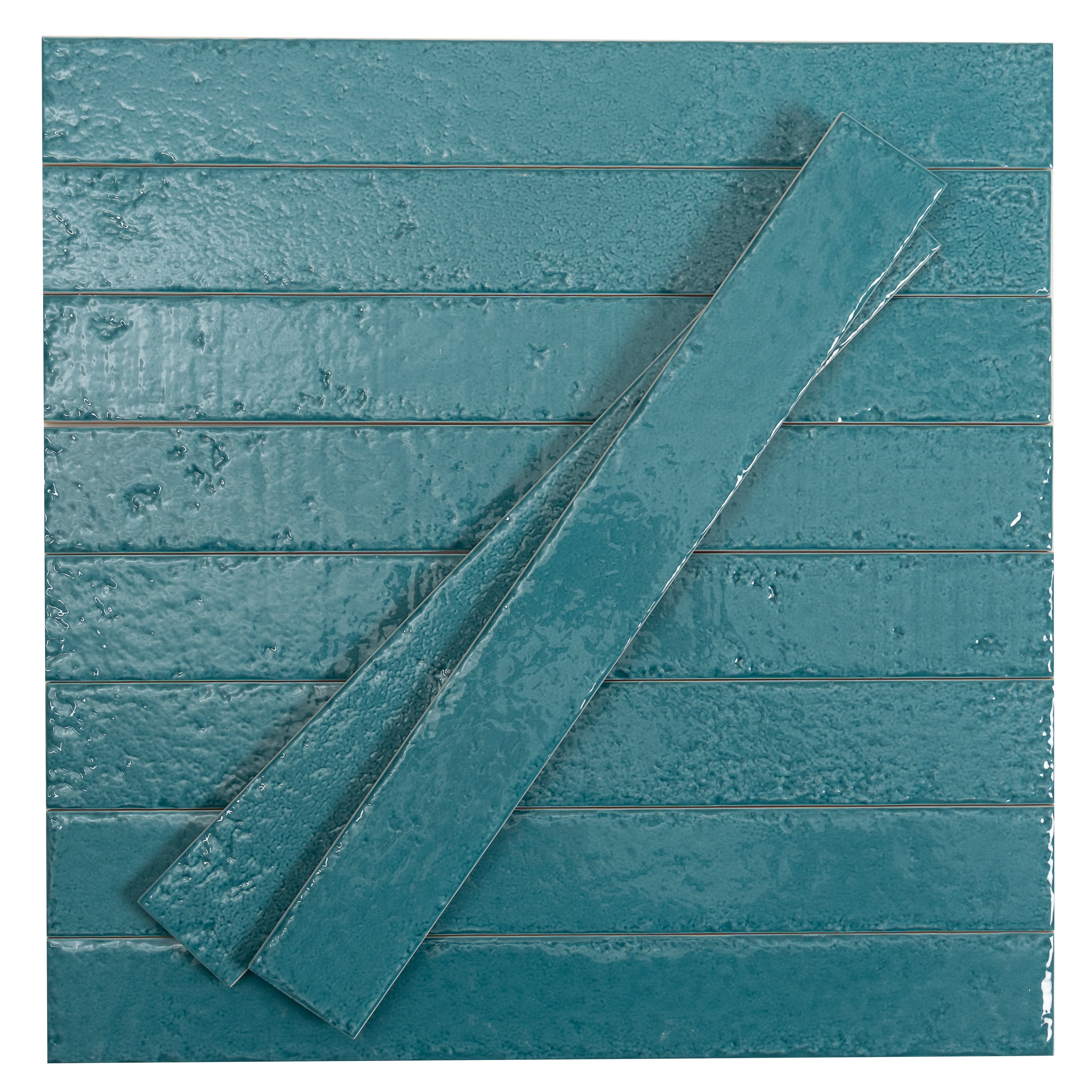 Tropical Teal 2x16 Glossy Zellige Subway Ceramic Tile (50 pack