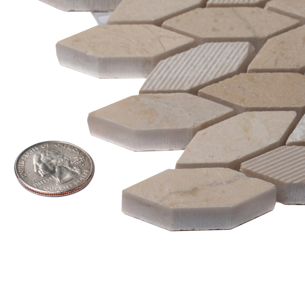 Beige 12x12 Polished Etched Hexagon Marble Mosaic Tile (5 pack, 4.92 sq ft/case) - Sample