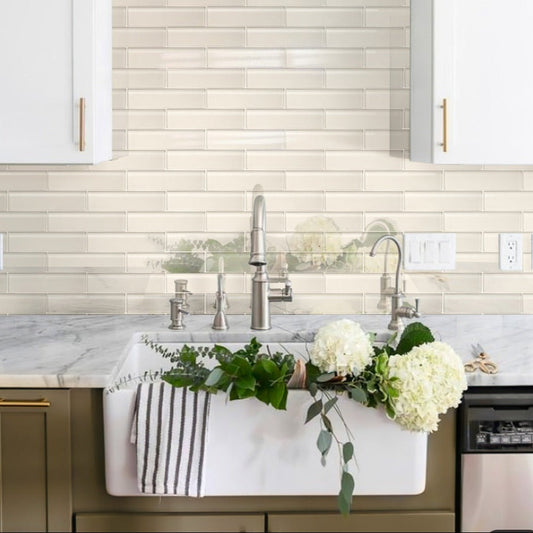 Chiffon White 12x12 Glossy Brick Glass Mosaic Tile (5 pack, 4.83 sq ft/case) - Sample