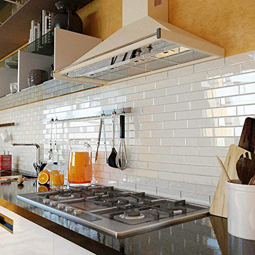 12 x 12 Powder White Polished Glass Mosaic Tile - Don't miss
