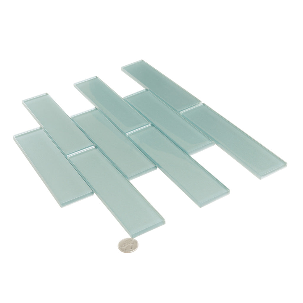 Ocean Blue 12x12 Glossy Brick Glass Mosaic Tile (5 pack, 4.83 sq ft/case) - Sample