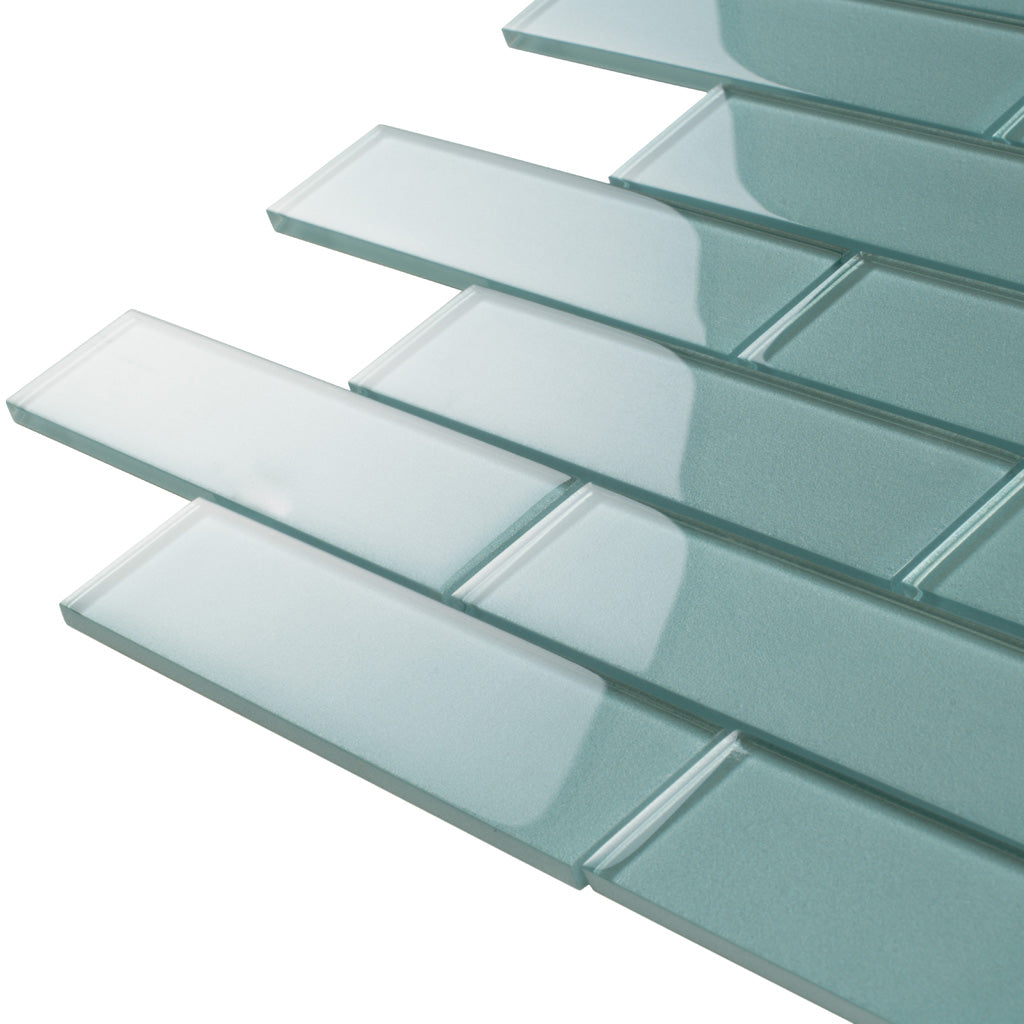 Ocean Blue 12x12 Glossy Brick Glass Mosaic Tile (5 pack, 4.83 sq ft/case) - Sample