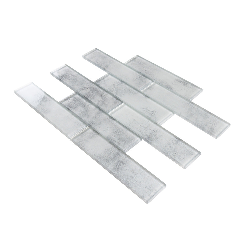 Light Gray 12x12 Brick Glossy Glass Mosaic Tile (5 pack, 4.83 sq ft/case) - Sample