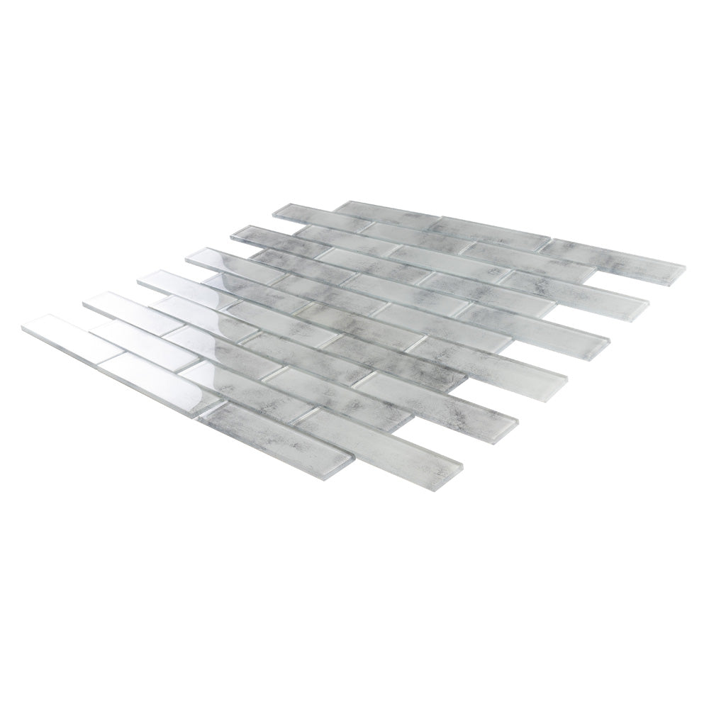 Light Gray 12x12 Brick Glossy Glass Mosaic Tile (5 pack, 4.83 sq ft/case) - Sample