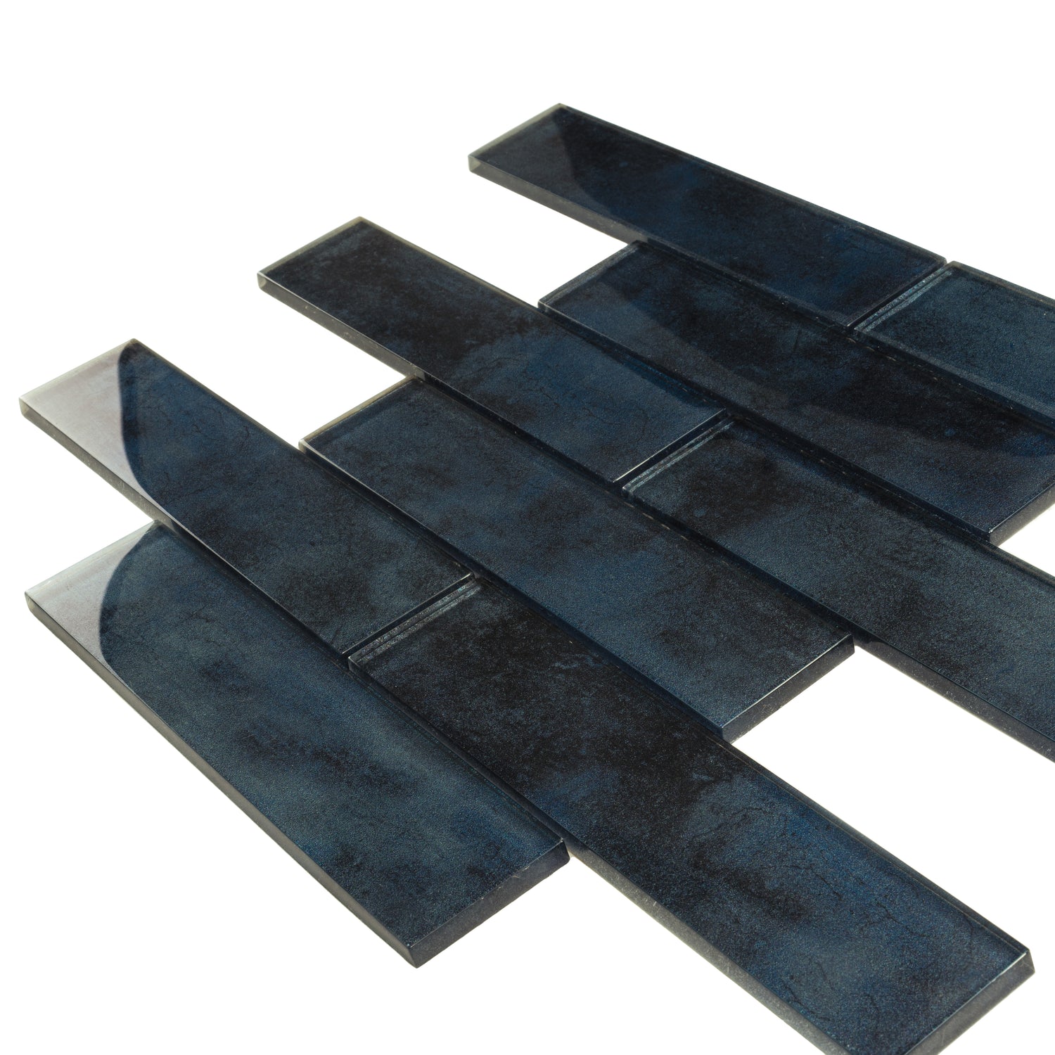 Stone Blue 12x12 Glossy Glass Brick Mosaic tile (5 pack, 4.83 sq ft/case)