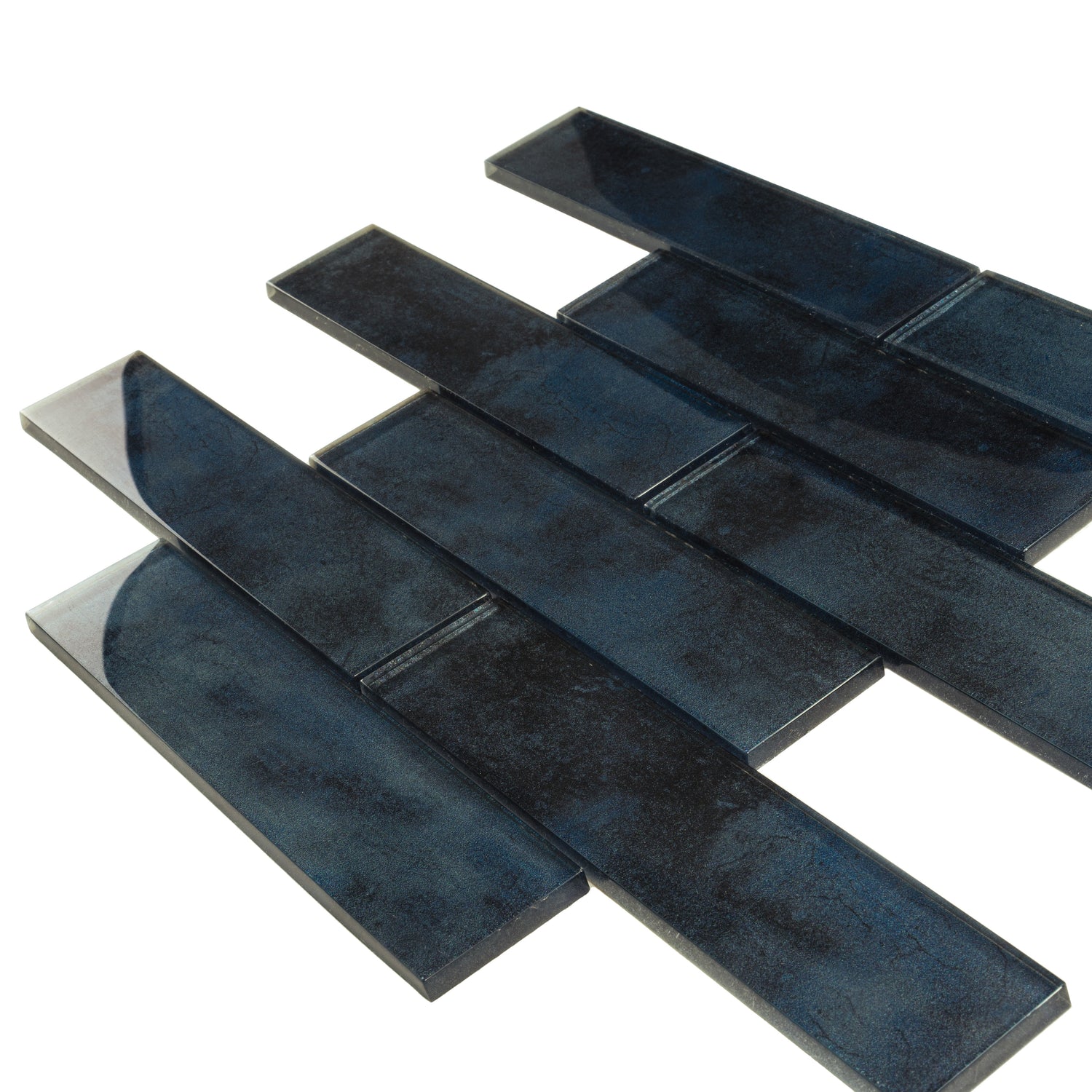Sample - Stone Blue 12x12 Glossy Glass Brick Mosaic tile (5 pack, 4.83 sq ft/case)