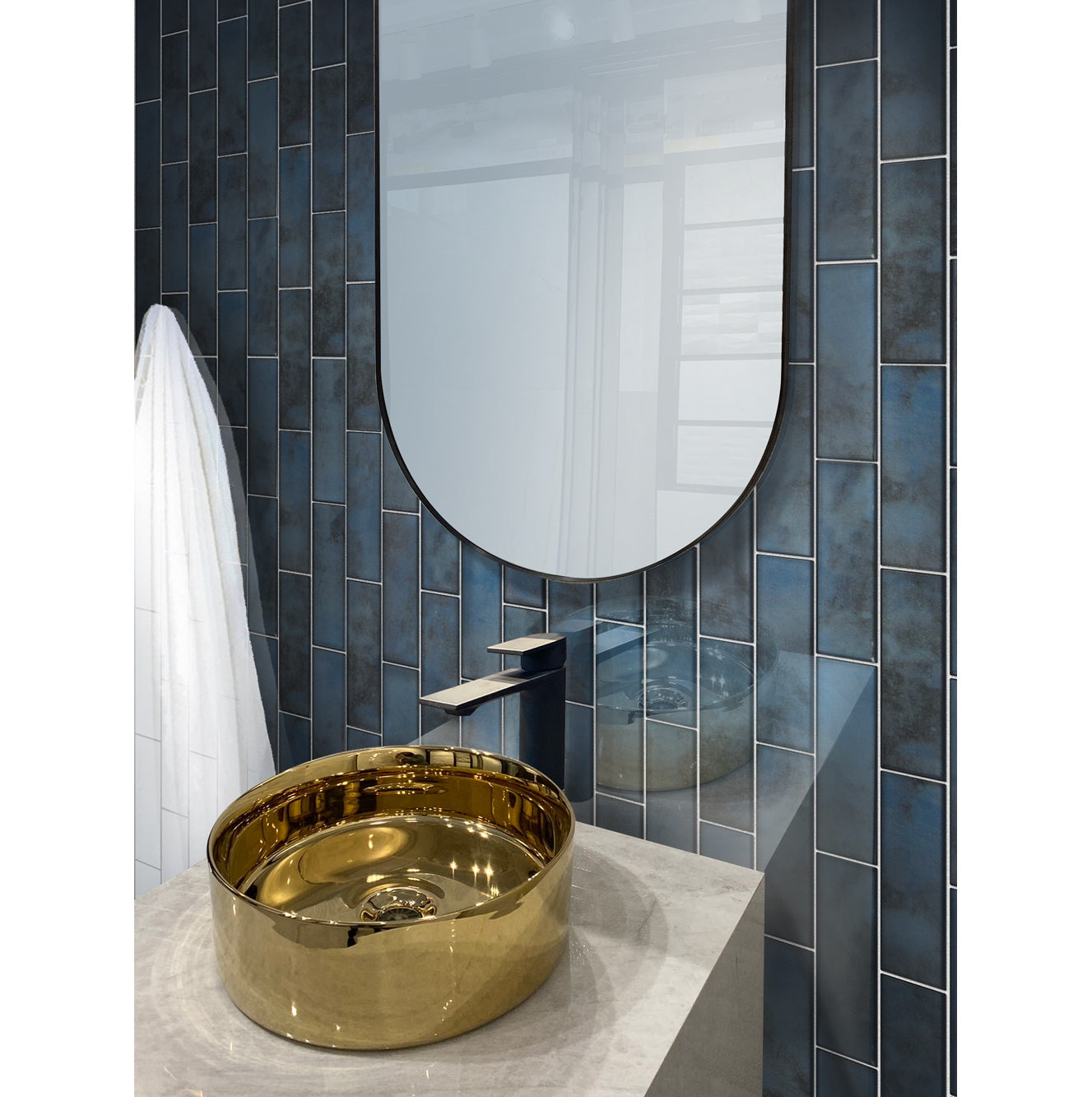 Sample - Stone Blue 12x12 Glossy Glass Brick Mosaic tile (5 pack, 4.83 sq ft/case)