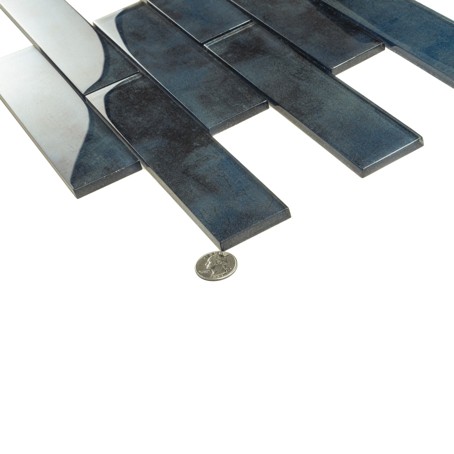 Stone Blue 12x12 Glossy Glass Brick Mosaic tile (5 pack, 4.83 sq ft/case)