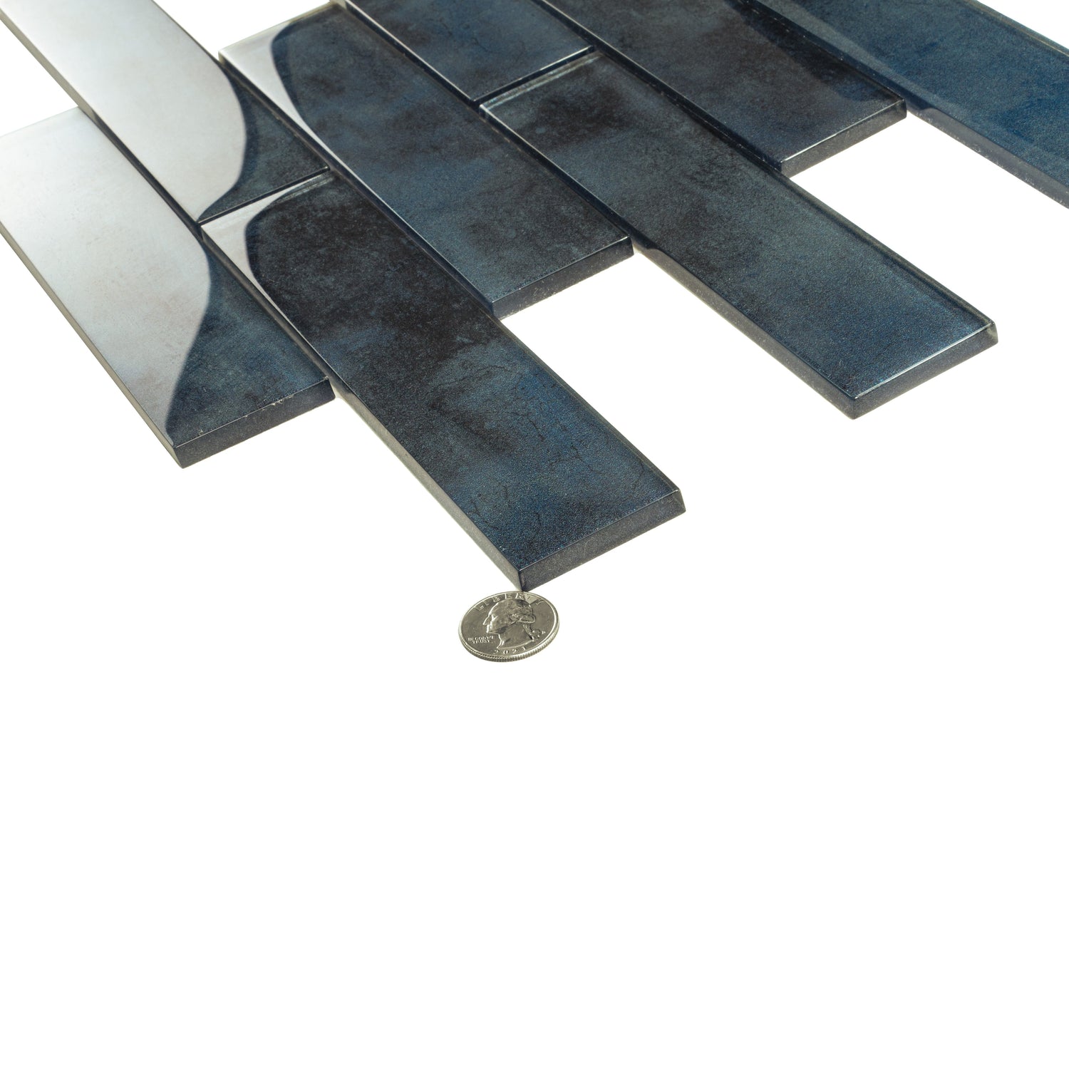 Sample - Stone Blue 12x12 Glossy Glass Brick Mosaic tile (5 pack, 4.83 sq ft/case)