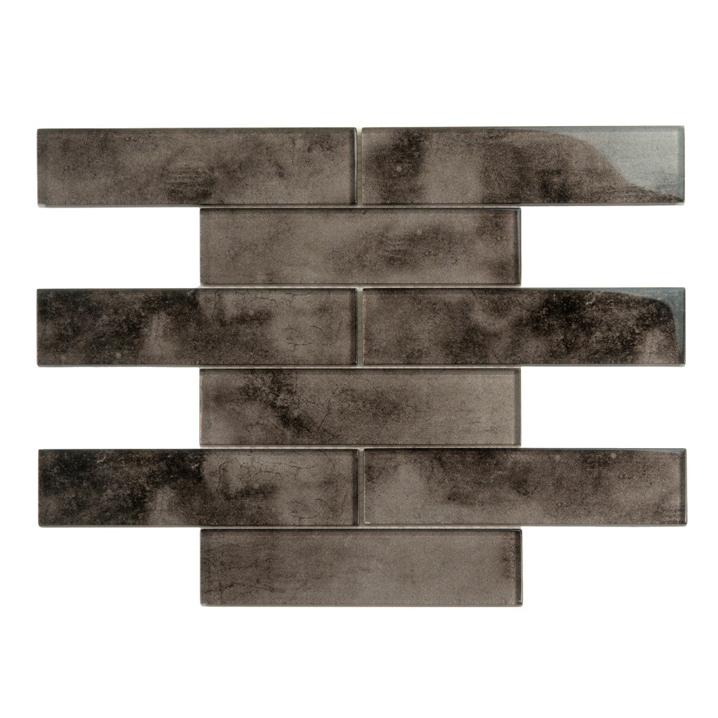 Dark Gray 12x12 Glossy Brick Glass Mosaic Tile (5 pack, 4.83 sq ft/case) - Sample