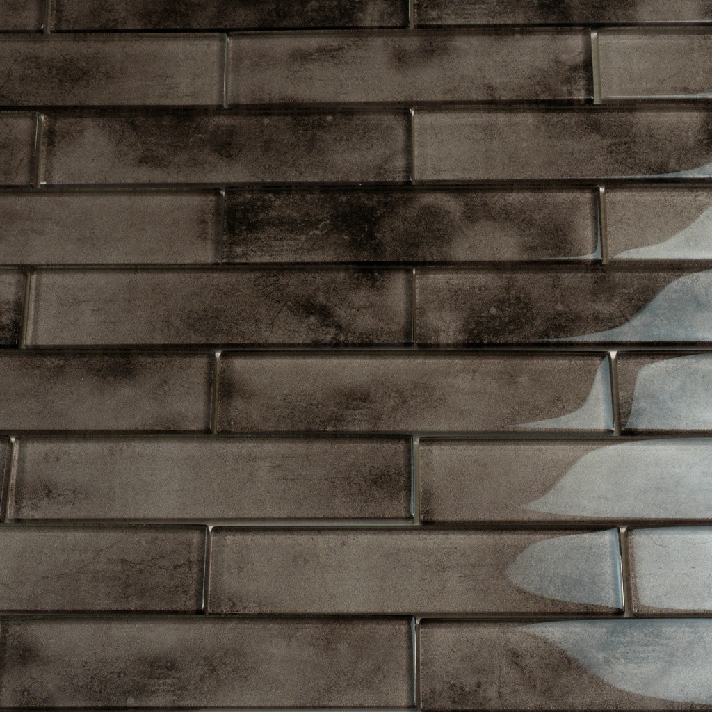 Dark Gray 12x12 Glossy Brick Glass Mosaic Tile (5 pack, 4.83 sq ft/case) - Sample