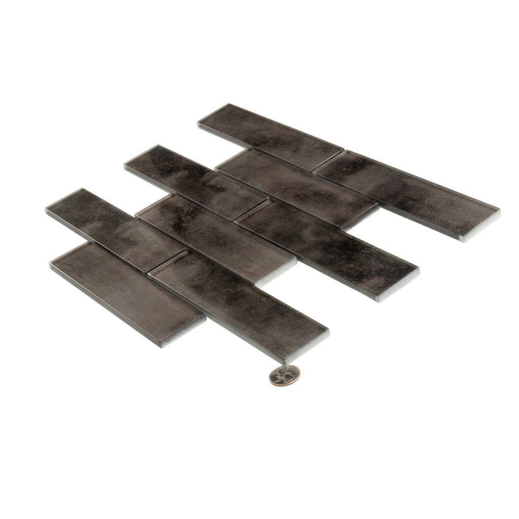 Dark Gray 12x12 Glossy Brick Glass Mosaic Tile (5 pack, 4.83 sq ft/case) - Sample