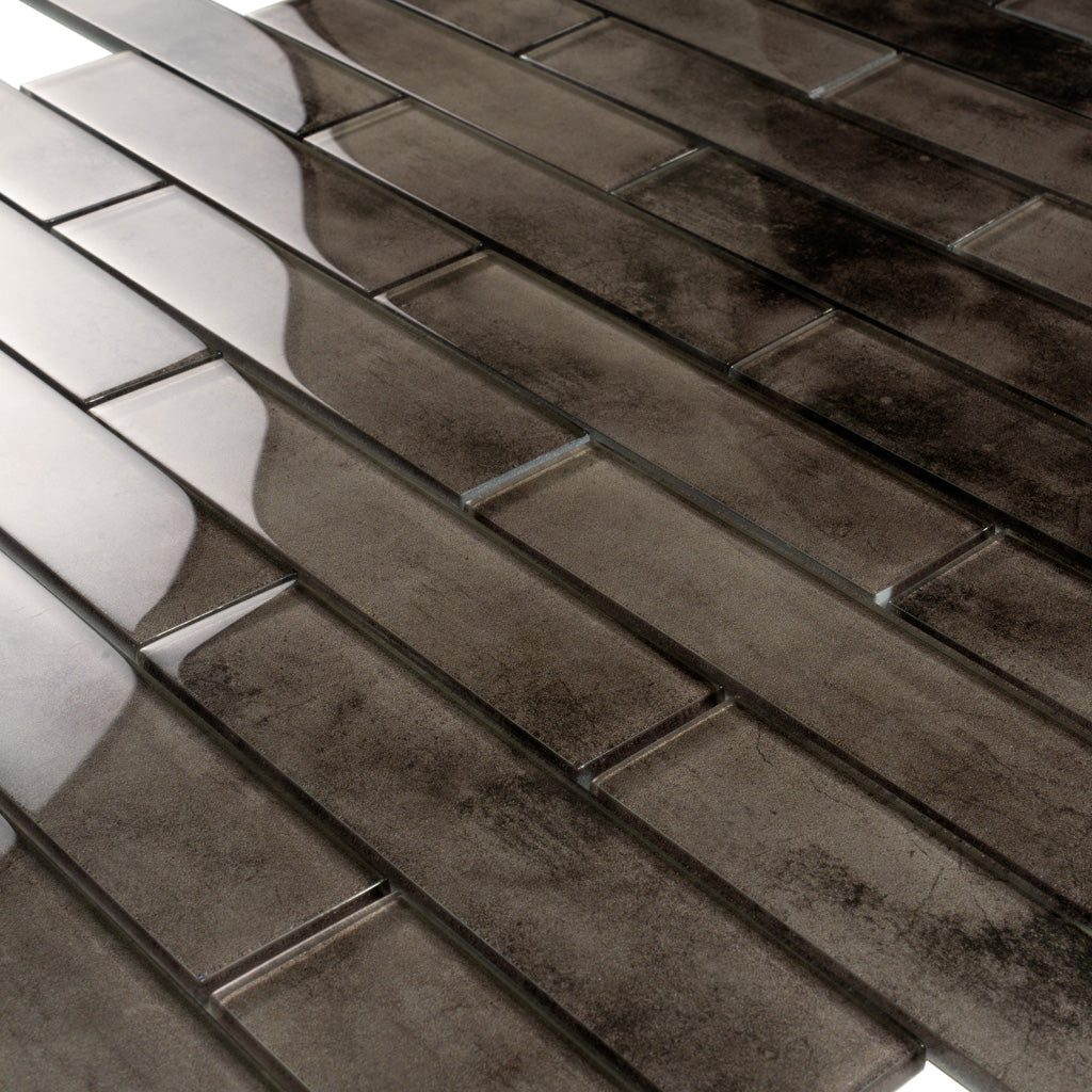 Dark Gray 12x12 Glossy Brick Glass Mosaic Tile (5 pack, 4.83 sq ft/case) - Sample