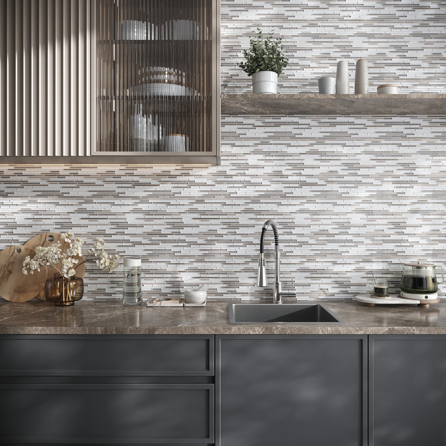 Gray 12x12 Glossy Matte Textured Brick Glass Mosaic Tile (5 pack, 4.83 sq ft/case)